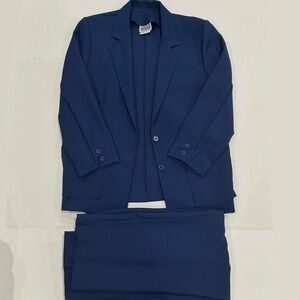 Nikki Navy Blue 2 Piece Blazer Jacket & Pants Set Women's Size 15/16 Padded